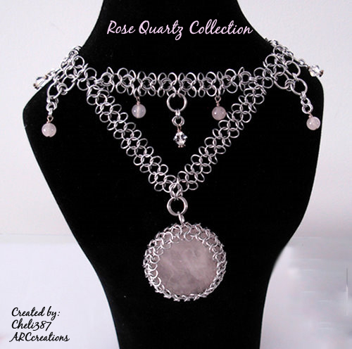 rose quartz pendant chainmaille necklace